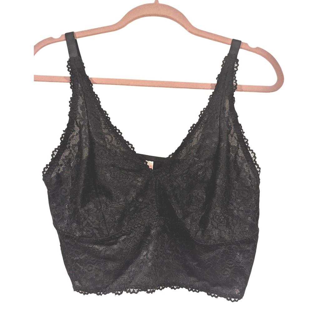 Curvy Studio Lace Bralette XL Black Longline V-Neck Adjustable Straps Coquette